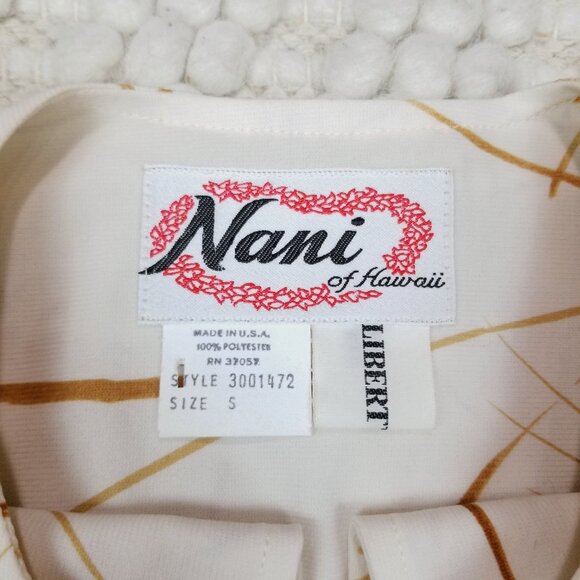 Vintage Nani of Hawaii Botanical Print Tie Waist Blouse Cream Brown Sz Small - Picture 7 of 8